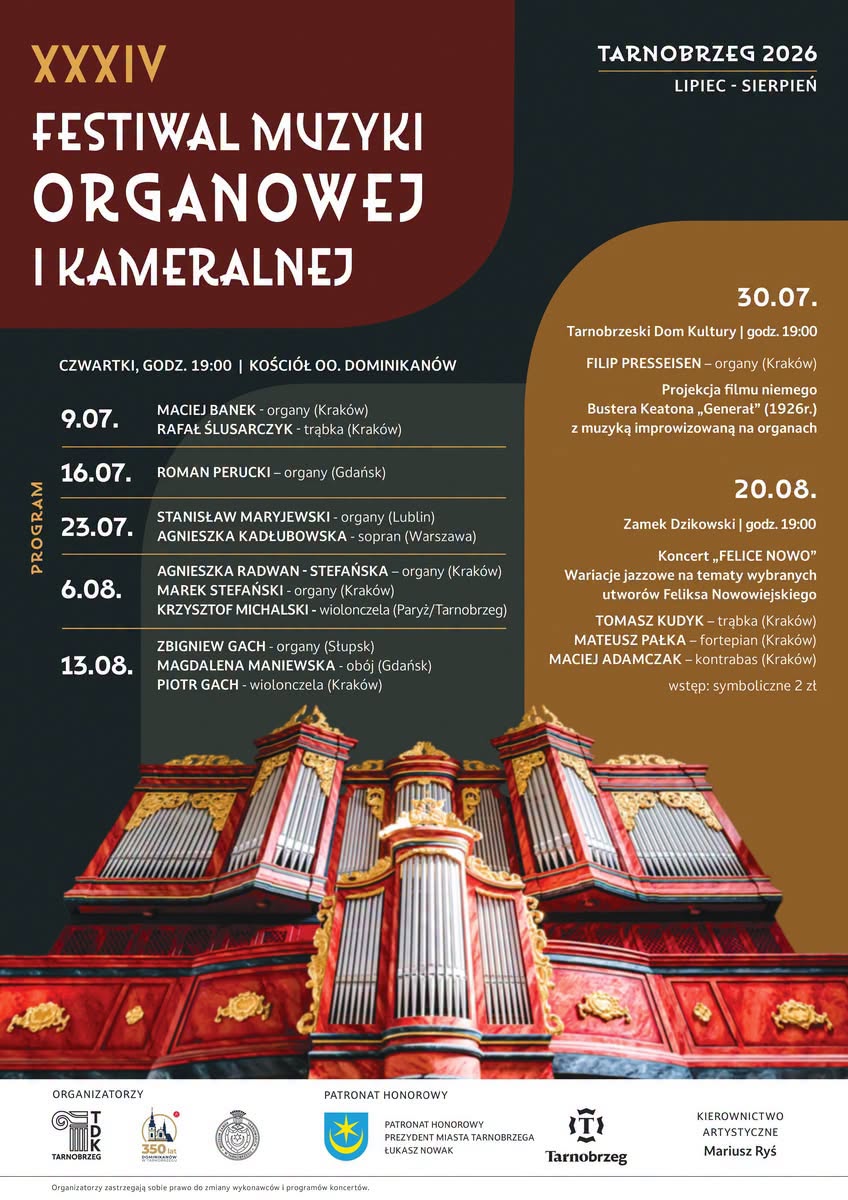 XXXIV Festiwal Muzyki Organowej i Kameralnej